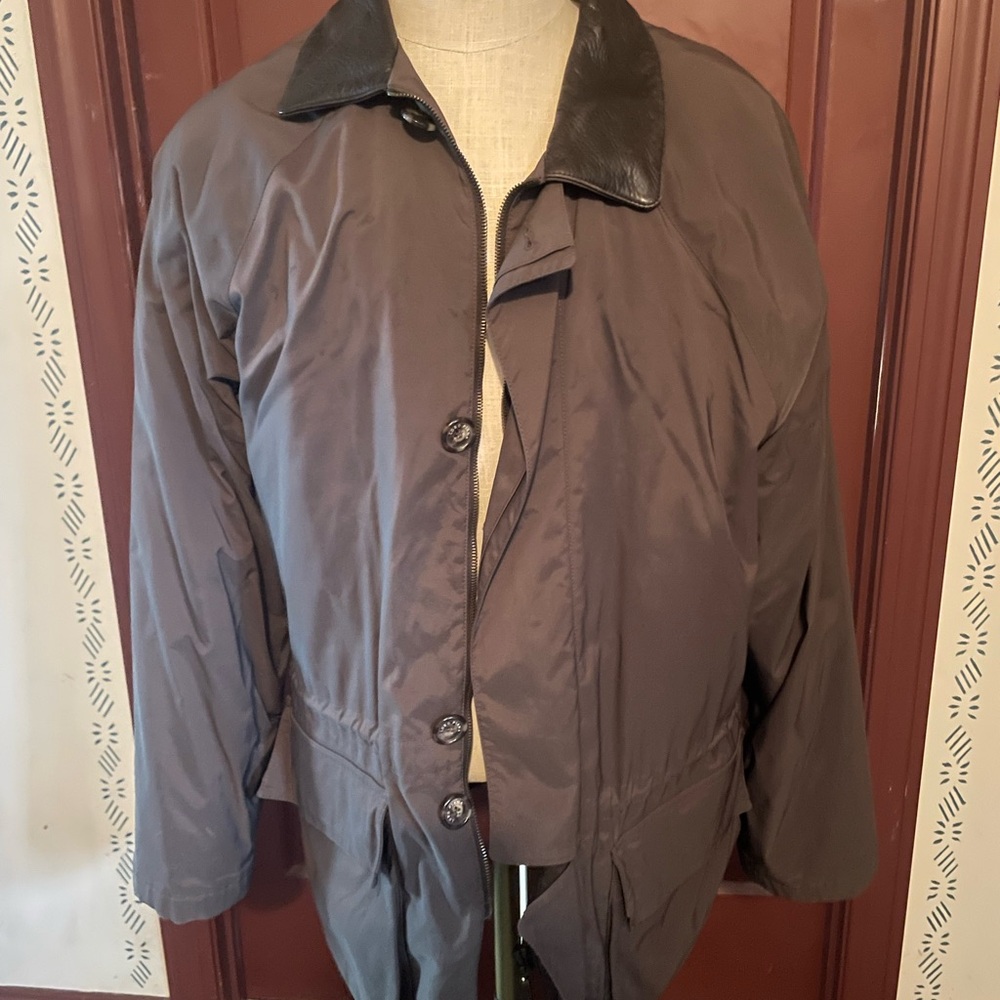Loro Piana Charcoal Jacket with Black Leather Collar